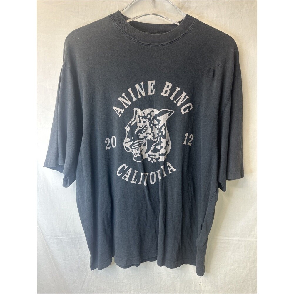 Anine Bing Collegiate Leopard Avi Graphic Tee - Washed Charcoal